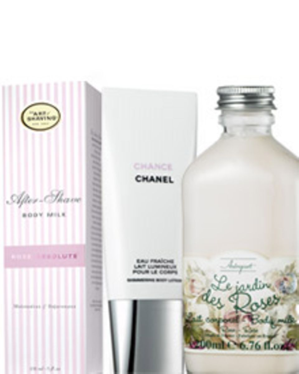"After-Shave Bodymilk" von The Art of Shaving (150 ml, ca. 45 Euro); "Jardin des Roses Körpermilch" "After-Shave Bodymilk" von The Art of Shaving (150 ml, ca. 45 Euro); "Jardin des Roses Körpermilch"