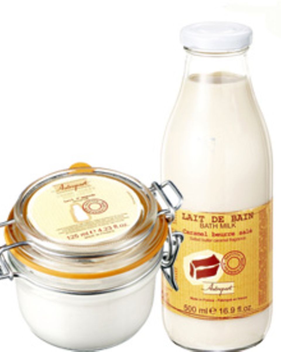 Für zarte haut: Körpercreme "Mandelmilch" (125 ml, ca. 14 Euro) und Bademilch "Karamell" (500 ml, ca. 12 Euro) aus der Serie Ter Für zarte haut: Körpercreme "Mandelmilch" (125 ml, ca. 14 Euro) und Bademilch "Karamell" (500 ml, ca. 12 Euro) aus der Serie Ter