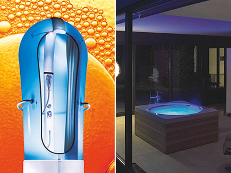 Die futuristische Dusche "Cocoon" und  die "Blue Moon"-Badewanne