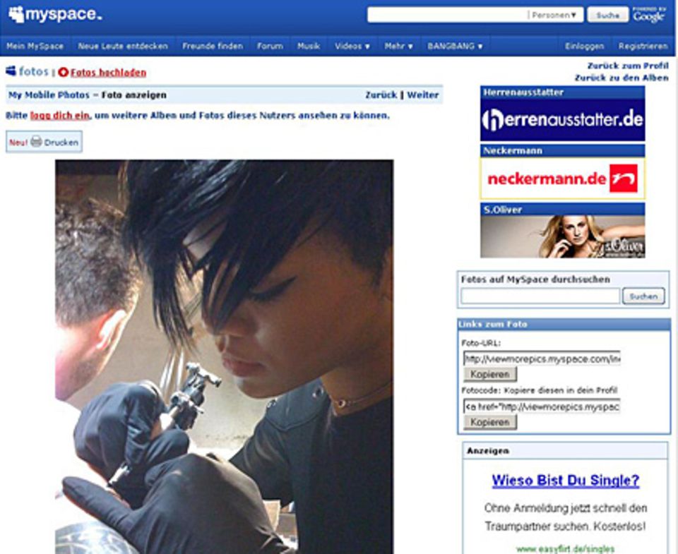 Rihanna bei der Arbeit - das beweist ein Screenshot auf der Myspace-Seite von "BangBang" Rihanna bei der Arbeit - das beweist ein Screenshot auf der Myspace-Seite von "BangBang"
