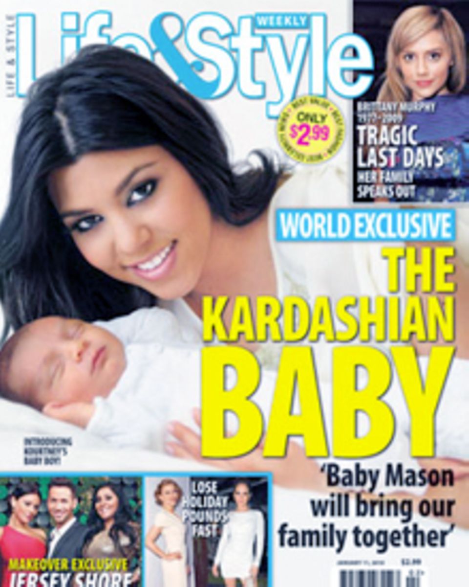 Kourtney Kardashian und Mason Dash auf dem Cover der "Life und Style". Kourtney Kardashian und Mason Dash auf dem Cover der "Life und Style".
