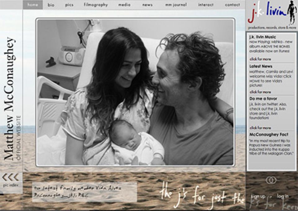 Auf seiner Homepage zeigen Matthew McConaughey und Camila Alves das erste Bild ihrer kleinen Vida. Auf seiner Homepage zeigen Matthew McConaughey und Camila Alves das erste Bild ihrer kleinen Vida.
