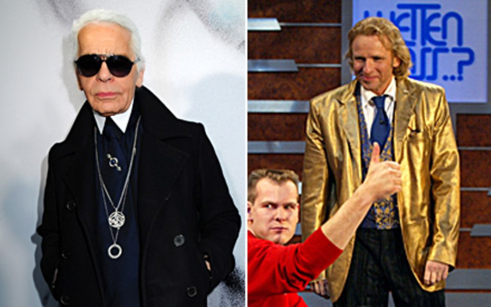 Besonders Gottschalks "Komposition" aus Goldlamé ist Karl Lagerfeld gut in Erinnerung geblieben. Besonders Gottschalks "Komposition" aus Goldlamé ist Karl Lagerfeld gut in Erinnerung geblieben.