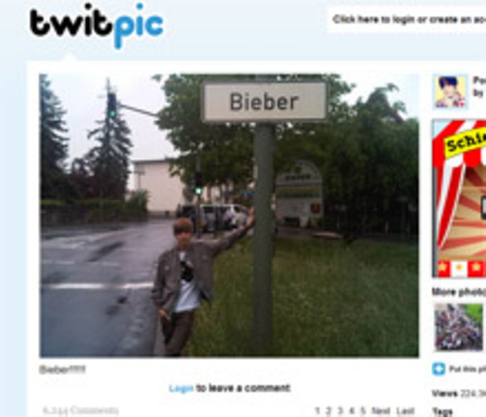 Justin Bieber in Bieber - dies Bild twitterte der junge Sänger während seines Deutschland-Trips.