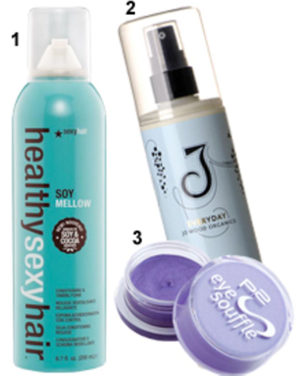 1 Das Haar-Mousse "Soy Mellow" schützt vor Föhn-Schäden. Von Healthy Sexy Hair, 200 ml, ca. 23 Euro; 2 Die "Langa Nourishing Bo 1 Das Haar-Mousse "Soy Mellow" schützt vor Föhn-Schäden. Von Healthy Sexy Hair, 200 ml, ca. 23 Euro; 2 Die "Langa Nourishing Bo