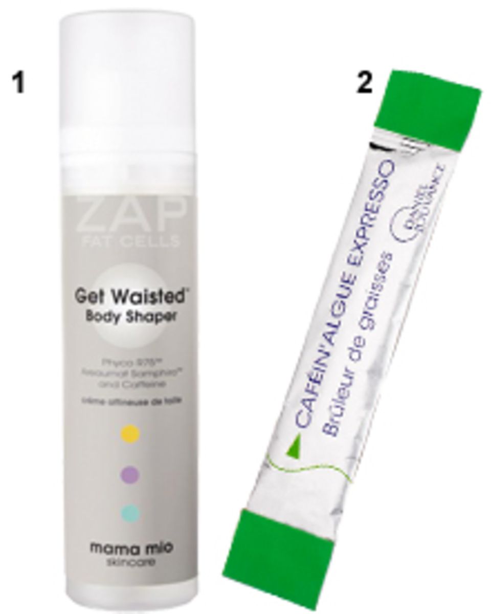 1 "Get Waisted"-Body Shaper von Mama Mio (100 ml, ca. 65 Euro) 2 "Cafein`Algue"-Espresso- Fatburner von Daniel Jouvance (14 Stic 1 "Get Waisted"-Body Shaper von Mama Mio (100 ml, ca. 65 Euro) 2 "Cafein`Algue"-Espresso- Fatburner von Daniel Jouvance (14 Stic