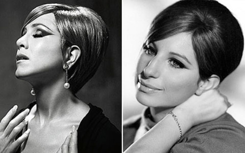 Zum Vergleich: Links Jennifer Anistion, rechts ihr großes Idol Barbra Streisand.