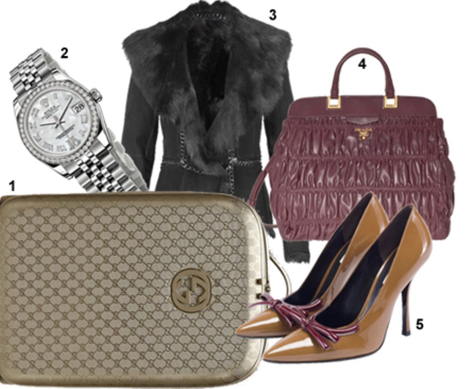 1. Der goldene Trolley (1650 Euro) von Gucci mit dem GG-Logo; 2. Rolex Oyster Perpetual Datejust (11 290 Euro) steigt der Wert d 1. Der goldene Trolley (1650 Euro) von Gucci mit dem GG-Logo; 2. Rolex Oyster Perpetual Datejust (11 290 Euro) steigt der Wert d