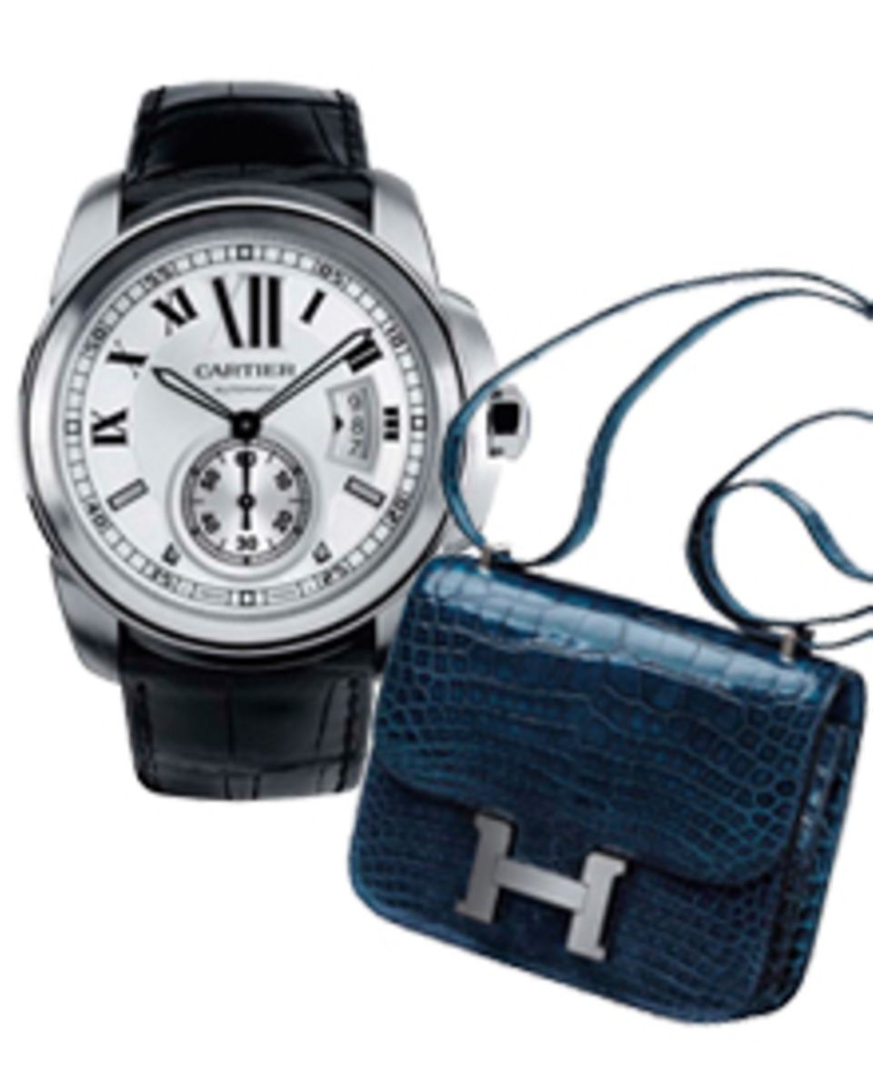 Der Umsatz von Cartier steigt. Auch weil sie mit der Uhr Calibre (4940 Euro) nun den Männermarkt erobert. Bei den Taschen ist vo