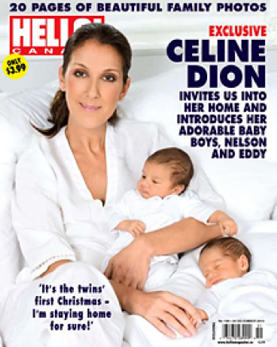 Stolz zeigt sich Celine Dion mit ihren Zwillingen Nelson und Eddy im kanadischen Hello Magazine.