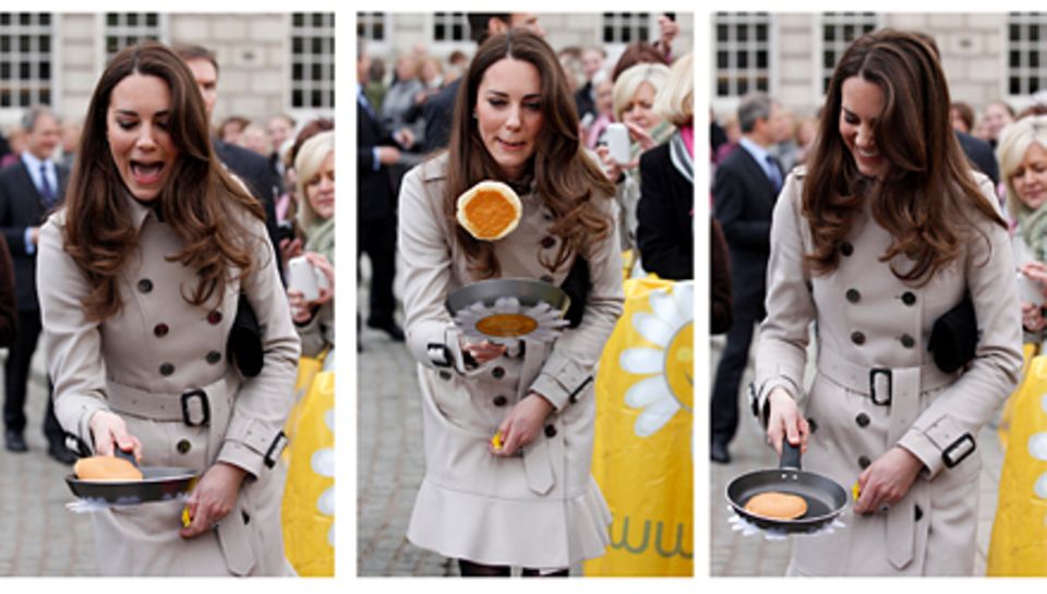 Beherzt greift Kate in Belfast zur Pfanne - eine typische Aktion am Tag vor Aschermittwoch, in Großbritannien auch Pfannkuchenta Beherzt greift Kate in Belfast zur Pfanne - eine typische Aktion am Tag vor Aschermittwoch, in Großbritannien auch Pfannkuchenta