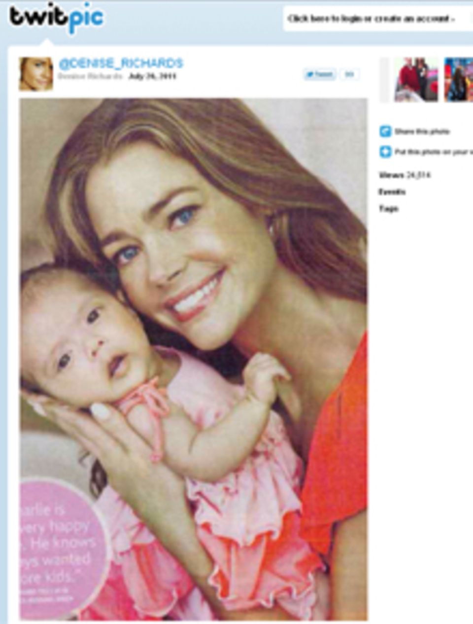 Denise Richards twittert das Foto mit ihrem Baby in der "Us Weekly", das sie selbst abfotografierte.