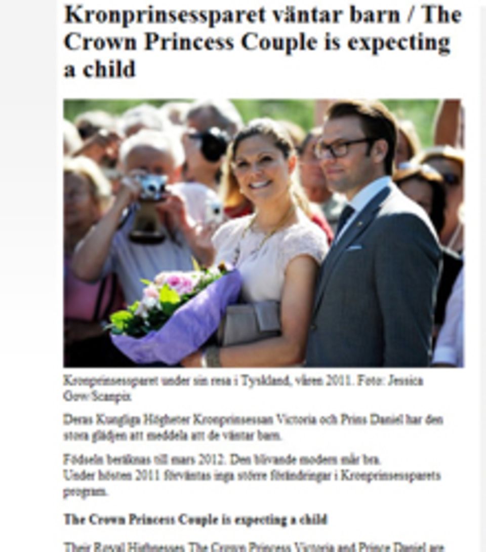 Der schwedische Hof bestätigte die Schwangerschaft von Victoria auf seiner Homepage. Die Seite war daraufhin minutenlang nicht e