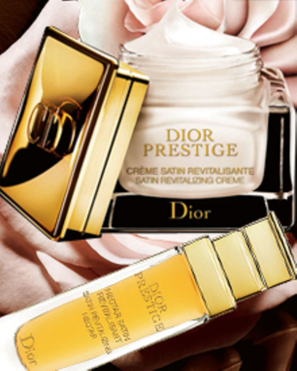 "Satin Revitalizing Crème", 50 ml, ca. 280 Euro, und "Satin Revitalizing Nectar", 30 ml, ca. 290 Euro. Beides von Dior Prestige