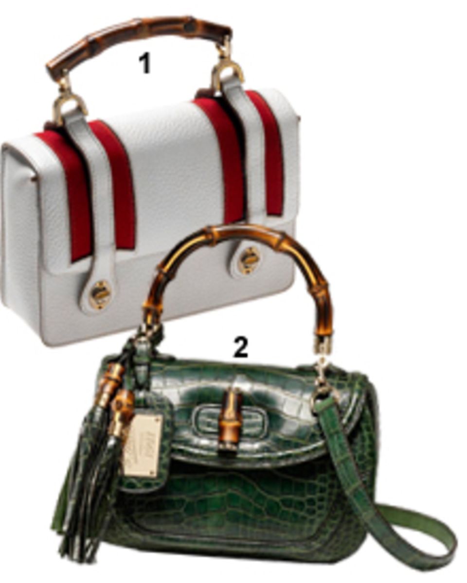 Ein Style, viele Variationen: 1. eine rechteckige "Bamboo Bag" aus den Fünfzigern. 2. die "Bamboo Bag" heute Ein Style, viele Variationen: 1. eine rechteckige "Bamboo Bag" aus den Fünfzigern. 2. die "Bamboo Bag" heute
