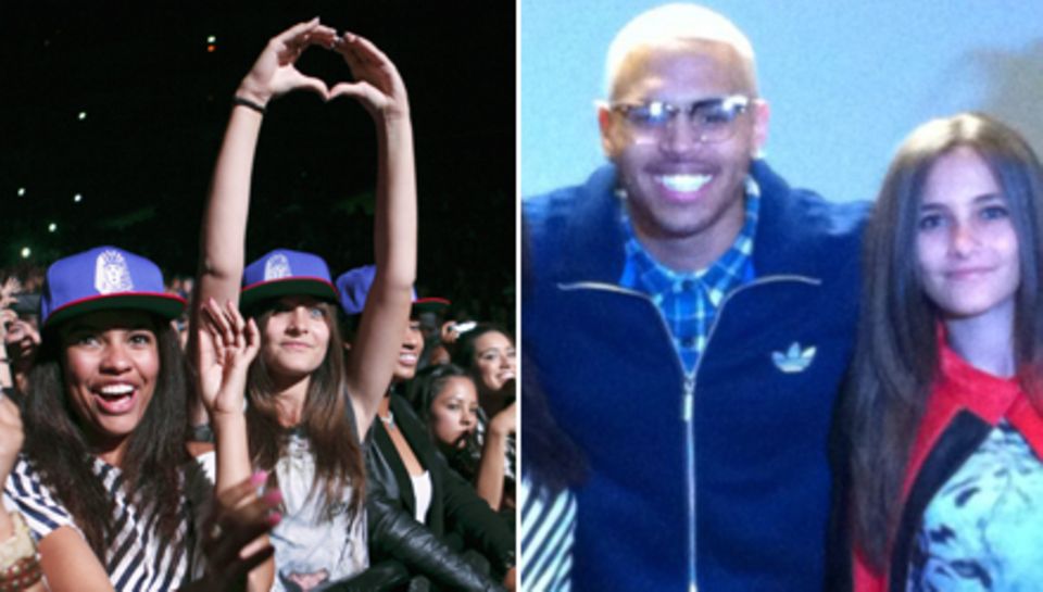 Jubeln, staunen und Herzen für ihr Idol: Paris Jackson beim Konzert von Chris Brown in Los Angeles (l.) und bei ihrem Treffen mi Jubeln, staunen und Herzen für ihr Idol: Paris Jackson beim Konzert von Chris Brown in Los Angeles (l.) und bei ihrem Treffen mi