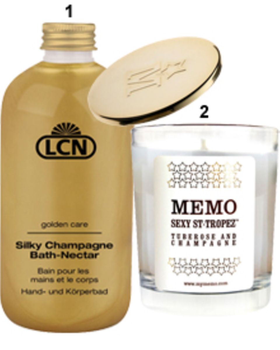 1. Badenixen tauchen gern im "Silky ChampagneBath-Nectar" ab. Von LCN, 300 ml,
ca. 21 Euro, über www.lcnforyou.de, 2. "Sexy St-T 1. Badenixen tauchen gern im "Silky ChampagneBath-Nectar" ab. Von LCN, 300 ml,
ca. 21 Euro, über www.lcnforyou.de, 2. "Sexy St-T