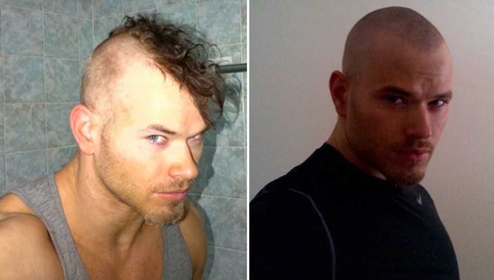 Auf den Mohawk (links) folgte kurze Zeit später die Glatze. Die Meinungen seiner Fans spalten sich in Anbetracht der neuen Frisu Auf den Mohawk (links) folgte kurze Zeit später die Glatze. Die Meinungen seiner Fans spalten sich in Anbetracht der neuen Frisu