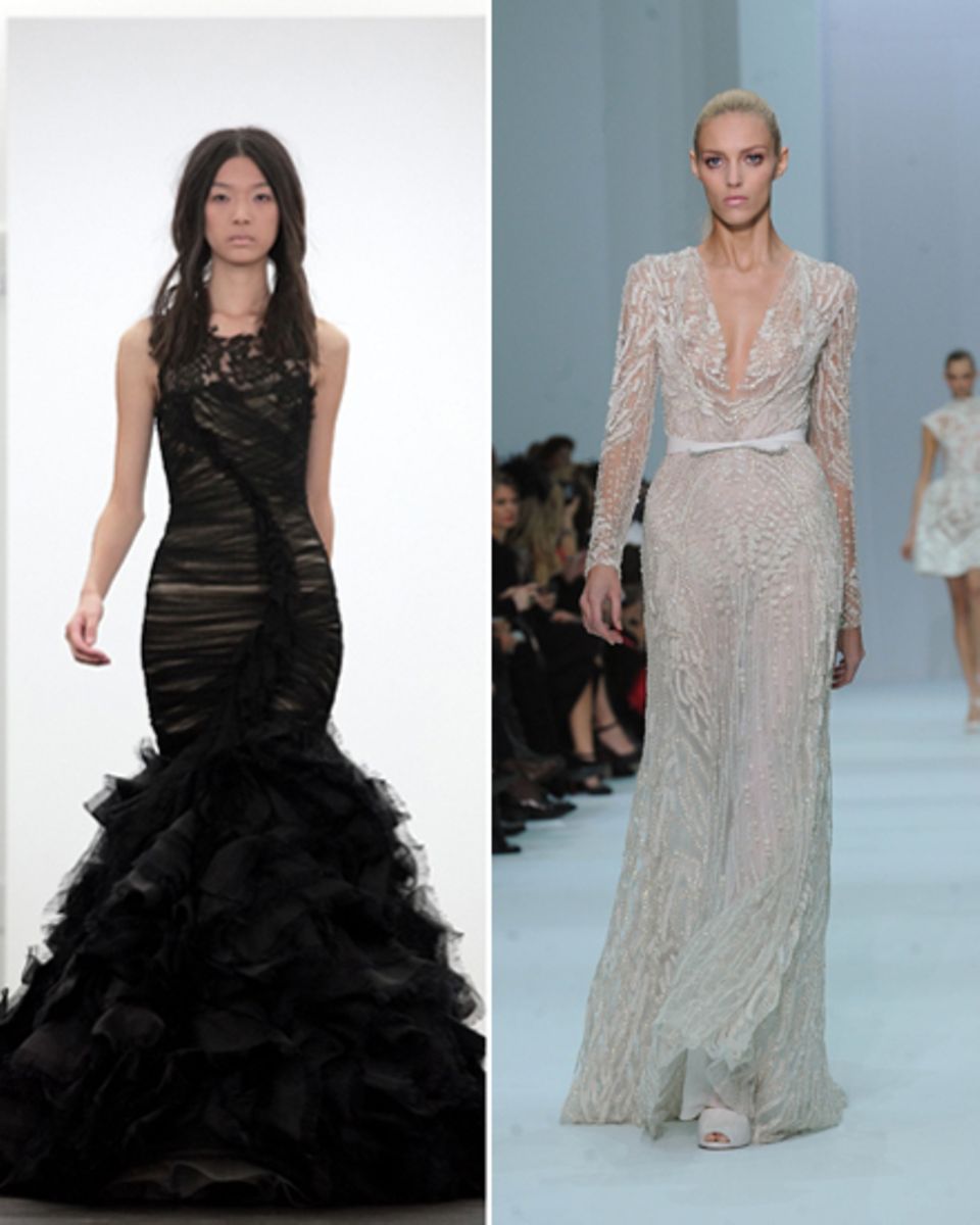 Black vs White: Zwar hat Angelina ein Faible für Schwarz,(Vera Wang) aber ob sie ihre dunkle Seite ausgerechnet am Hochzeitstag Black vs White: Zwar hat Angelina ein Faible für Schwarz,(Vera Wang) aber ob sie ihre dunkle Seite ausgerechnet am Hochzeitstag