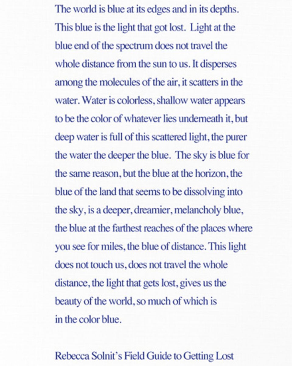 Dieser Text von Rebecca Solnit war Inspiration für den außergewöhnliche Namen von Blue Ivy. Dieser Text von Rebecca Solnit war Inspiration für den außergewöhnliche Namen von Blue Ivy.