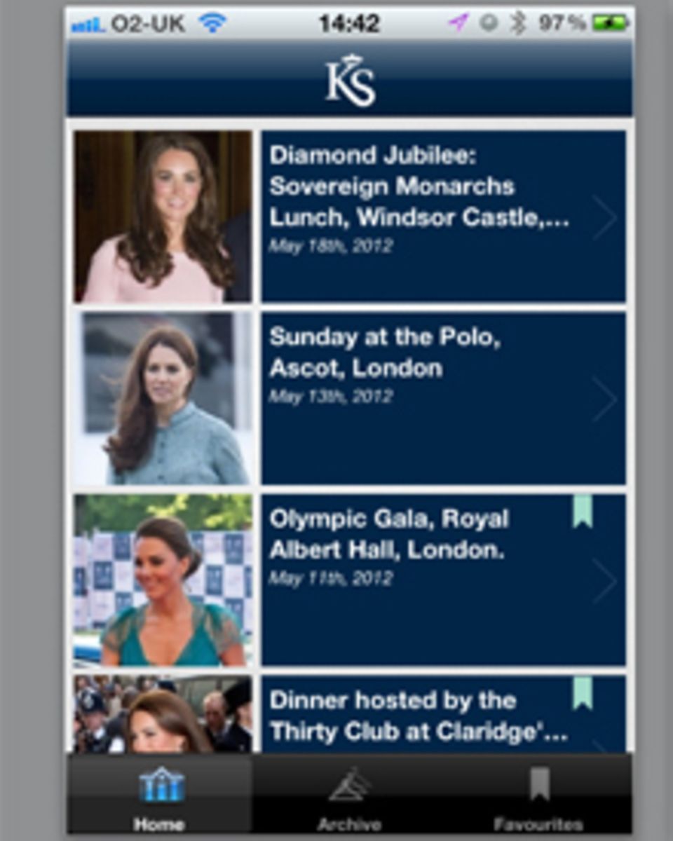 KS - Kate's Style List: Mit dieser App möchten Fans des royalen Kleidungsstils ihrem Idol, Herzogin Catherine, näher kommen. KS - Kate's Style List: Mit dieser App möchten Fans des royalen Kleidungsstils ihrem Idol, Herzogin Catherine, näher kommen.