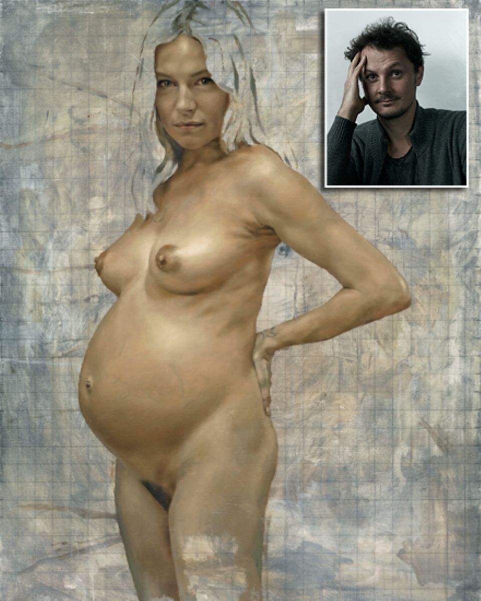 Der Künstler Jonathan Yeo hat die schwangere Sienna Miller kunstvoll in Szene gesetzt.
