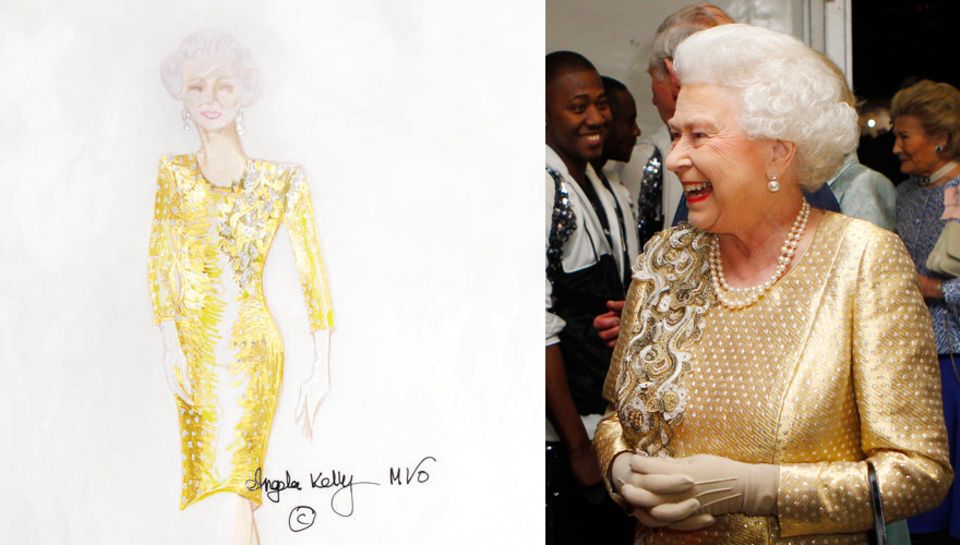 Den Stoff für das goldene Kleid, das Elizabeth II. im Juni zum Konzert ihres Diamantenen Thronjubiläums trug, fand Kelly im köni Den Stoff für das goldene Kleid, das Elizabeth II. im Juni zum Konzert ihres Diamantenen Thronjubiläums trug, fand Kelly im köni