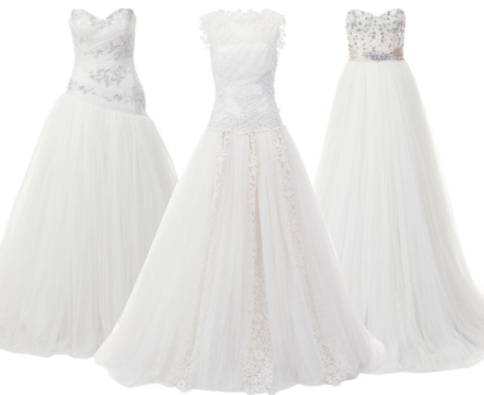 Links: Von Justin Alexander, ca. 1675 Euro; Mitte: Von Alberta Ferretti, Preis auf Anfrage; Rechts: Von Jenny Packham, ca. 7800 Links: Von Justin Alexander, ca. 1675 Euro; Mitte: Von Alberta Ferretti, Preis auf Anfrage; Rechts: Von Jenny Packham, ca. 7800