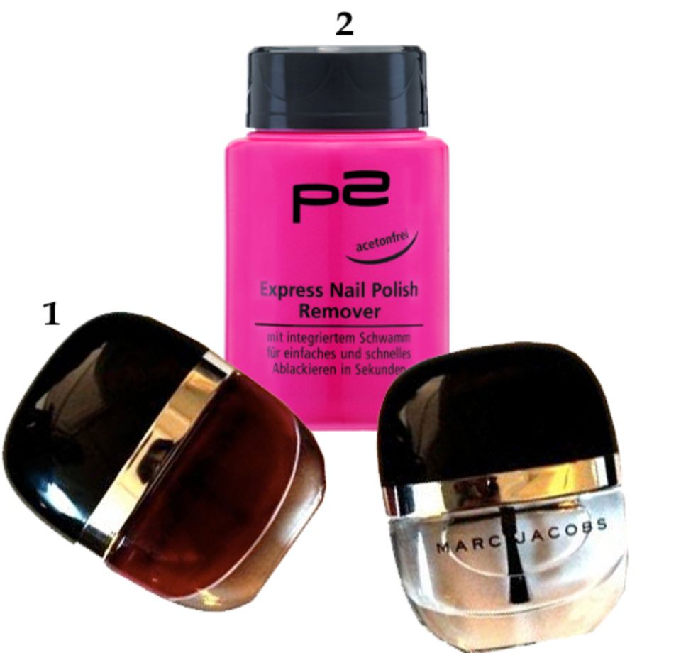 Nagellack: 1. "Enamored Line" von Marc Jacobs; 2. "Express Nailpolish Remover" von P2 1. "Enamored Line" von Marc Jacobs; 2. "Express Nailpolish Remover" von P2
