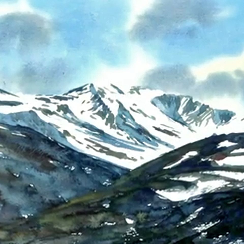 Eines der Werke aus Prinz Charles' Pinsel zeigt einen Berg im schottischen Hochland.