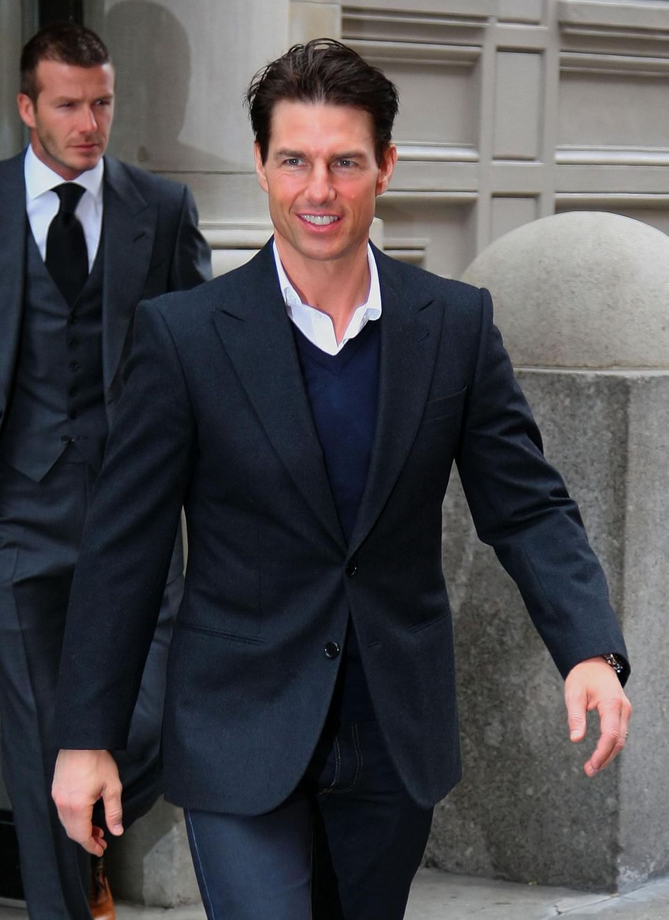 Teilen sie sich bald den roten Teppich? Schon lange soll Tom Cruise, 50, David Beckham (hinten) zur Schauspielerei raten.