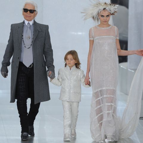 Karl Lagerfeld, Hudson Kroenig und Cara Delevingne
