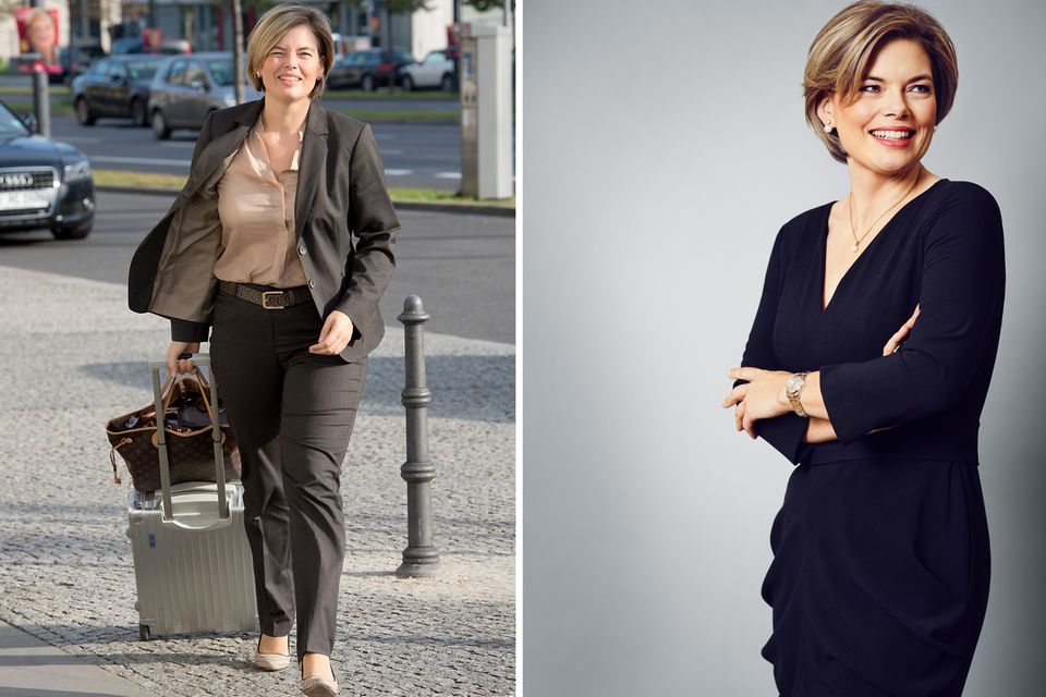 Vorher - Nachher: In einem Kleid von Anja Gockel posiert die Oppositionsführerin im Mainzer Landtag für Gala. Das Foto links ist noch nicht mal ein Jahr alt, es stammt vom September 2013.