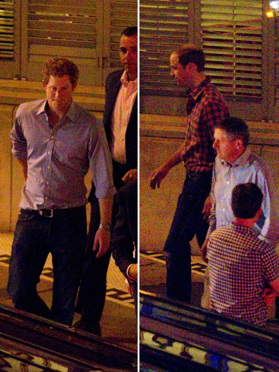 Prinz Harry: Prinz Harry und sein Bruder William (links) verlassen ein Barbecue-Restaurant in Tennessee. Prinz Harry und sein Bruder William (links) verlassen ein Barbecue-Restaurant in Tennessee.