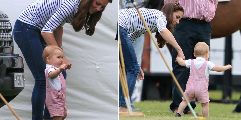 Prinz George: An Mamas Hand übt der kleine Prinz George das Laufen. An Mamas Hand übt der kleine Prinz George das Laufen.