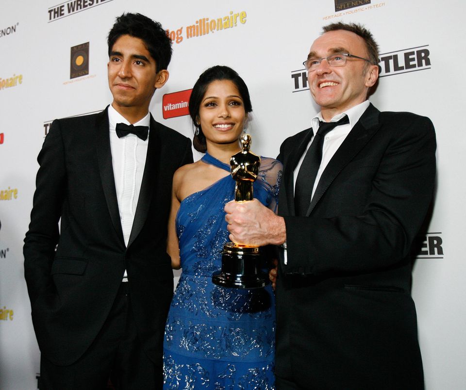 Wie alles begann: "Slumdog Millionär"-Regisseur Danny Boyle mit seinen Stars Dev Patel und Freida Pinto.