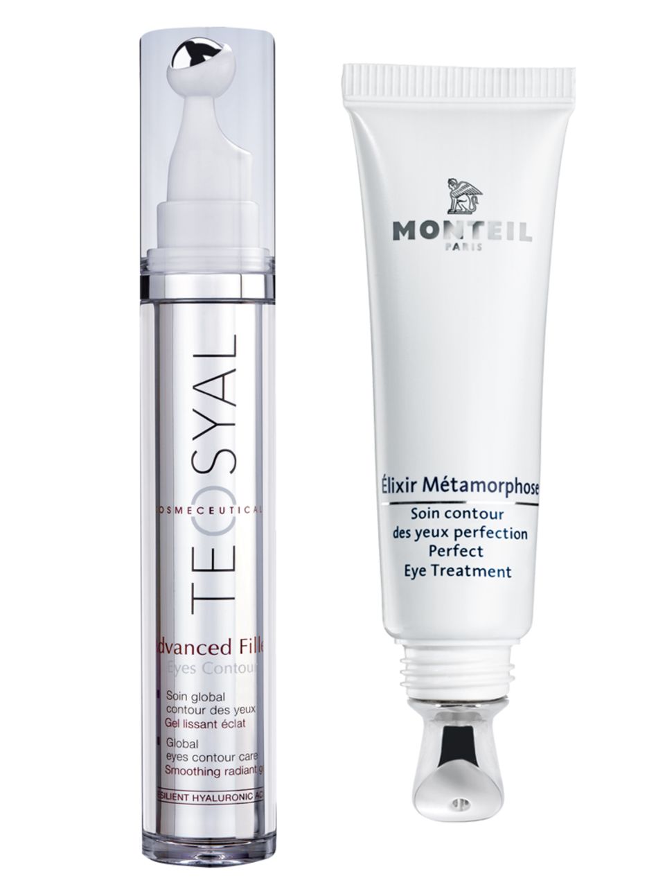Sommer-Pflege: Links: "Advanced Filler Eyes Contour" von Teoxane, 15 ml, ca. 69 Euro; Rechts: "Élixir Métamorphose Perfect Eye Treatment" von Monteil, 10 ml, ca. 50 Euro Links: "Advanced Filler Eyes Contour" von Teoxane, 15 ml, ca. 69 Euro; Rechts: "Élixir Métamorphose Perfect Eye Treatment" von Monteil, 10 ml, ca. 50 Euro