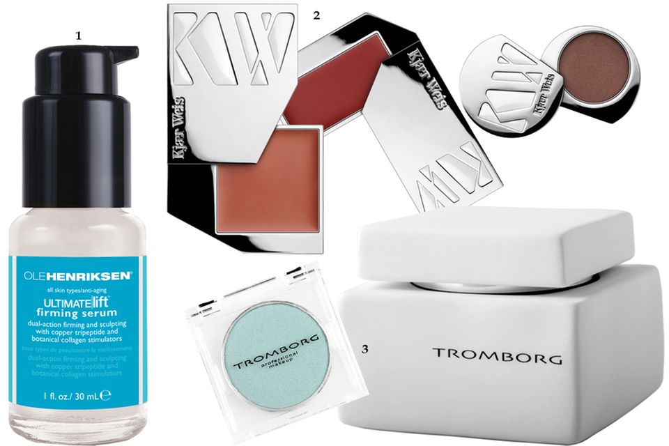 Beauty-Dänemark: 1. "Ultimate Lift Firming Serum", 30 ml, von Ole Henriksen, ca. 64 Euro, über www. feelunique.com; 2. "Essential Trio Gift Set" von Kjaer Weis, ca. 110 Euro, über www.greenglam.de; 3. "Shadow Ice Blue", ca. 25 Euro. "Mattifying Pore Control Cream", 50 ml, ca. 230 Euro. Beides von Tromborg 1. "Ultimate Lift Firming Serum", 30 ml, von Ole Henriksen, ca. 64 Euro, über www. feelunique.com; 2. "Essential Trio Gift Set" von Kjaer Weis, ca. 110 Euro, über www.greenglam.de; 3. "Shadow Ice Blue", ca. 25 Euro. "Mattifying Pore Control Cream", 50 ml, ca. 230 Euro. Beides von Tromborg