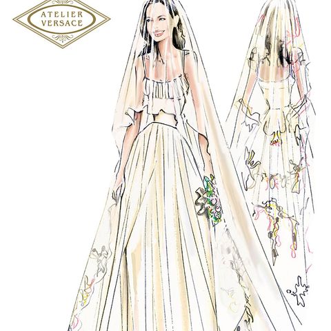 Donatella Versaces Zeichnung für das Hochzeitskleid von Angelina Jolie.