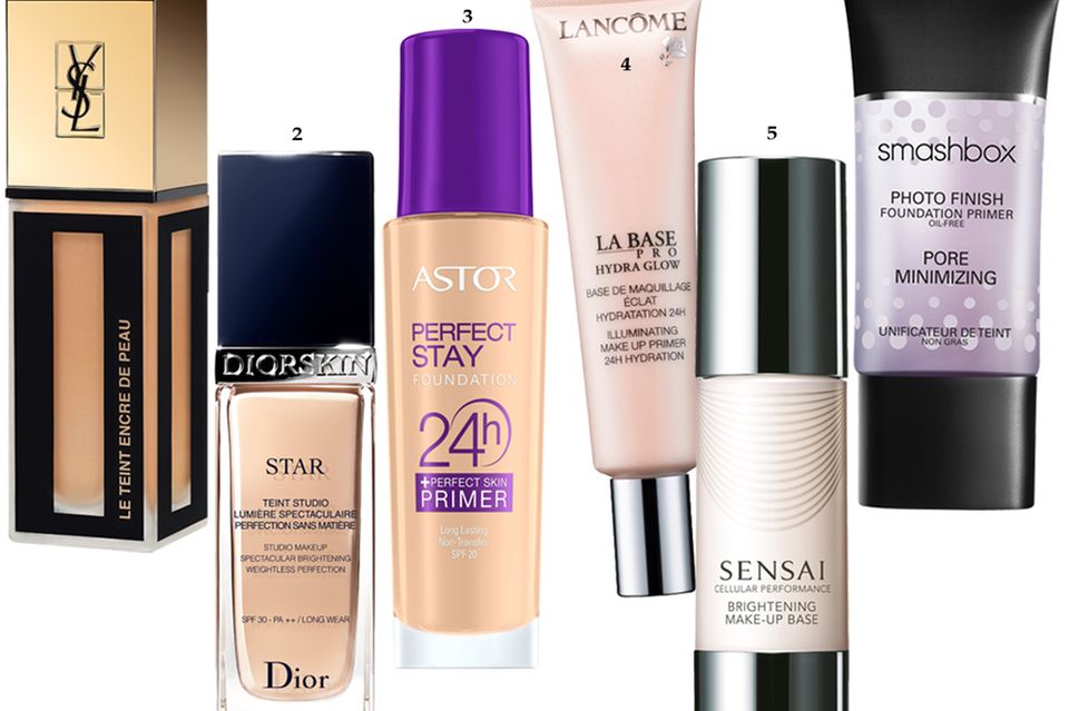 #NoMakeUp: 1 "Le Teint Encre de Peau Foundation" von Yves Saint Laurent, 25 ml, ca. 49 Euro 2 "Diorskin Star Foundation" von Dior, 30 ml, ca. 48 Euro 3 "Perfect Stay 24h MakeUp + Perfect Skin Primer" von Astor, 30 ml, ca. 10 Euro 4 "La Base Pro Pore Eraser" von Lancôme, 20 ml, ca. 36 Euro 5 "Brightening Make-up Base" von Sensai, 30 ml, ca. 64 Euro 6 "Photo Finish Pore Minimizing Primer" von Smashbox, 30 ml, ca. 36 Euro, exklusiv bei Douglas 1 "Le Teint Encre de Peau Foundation" von Yves Saint Laurent, 25 ml, ca. 49 Euro 2 "Diorskin Star Foundation" von Dior, 30 ml, ca. 48 Euro 3 "Perfect Stay 24h MakeUp + Perfect Skin Primer" von Astor, 30 ml, ca. 10 Euro 4 "La Base Pro Pore Eraser" von Lancôme, 20 ml, ca. 36 Euro 5 "Brightening Make-up Base" von Sensai, 30 ml, ca. 64 Euro 6 "Photo Finish Pore Minimizing Primer" von Smashbox, 30 ml, ca. 36 Euro, exklusiv bei Douglas