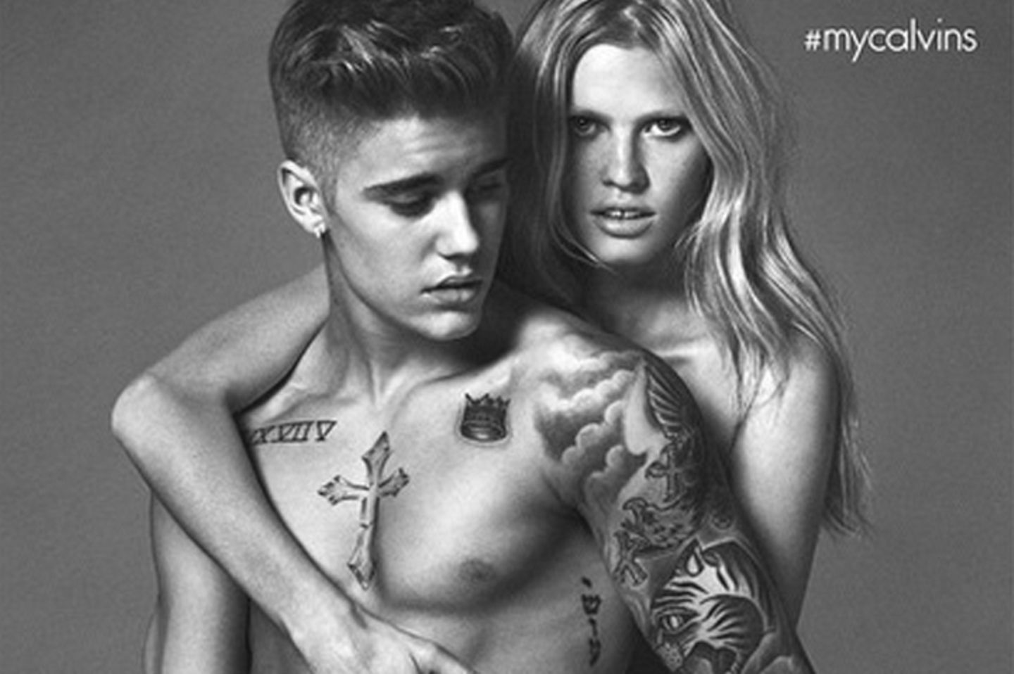 Justin Bieber und Lara Stone für "Calvin Klein Jeans"