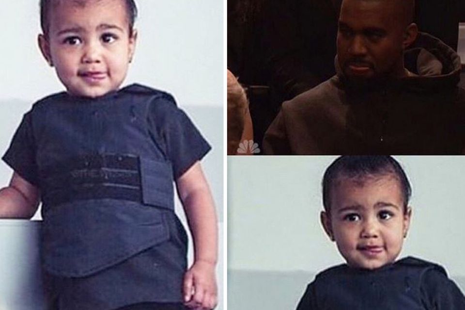 Kanye West: Seine kleine Tochter North West wurde anlässlich der Adidas-Show für die Front Row in ein Kollektionsstück gekleidet, eine kugelsichere Weste, wie jetzt bekannt wurde. Ihre Mutter Kim Kardashian sieht in ihrer Tochter und ihrem Ehemann Kanye West "Twins" (auf Deutsch: Zwillinge), wie sie jetzt auf ihrem Instagram-Account postete. Seine kleine Tochter North West wurde anlässlich der Adidas-Show für die Front Row in ein Kollektionsstück gekleidet, eine kugelsichere Weste, wie jetzt bekannt wurde. Ihre Mutter Kim Kardashian sieht in ihrer Tochter und ihrem Ehemann Kanye West "Twins" (auf Deutsch: Zwillinge), wie sie jetzt auf ihrem Instagram-Account postete.