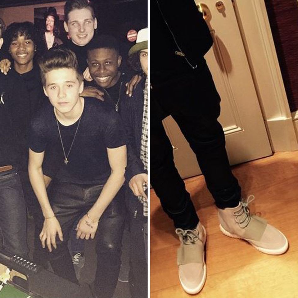 Auf Instagram postet Brooklyn Beckham ganz stolz Bilder von sich in Papa Davids "Saint Laurent"-Lederhosen. An seinem 16. Geburtstag teilte er auch ein Foto von seinen neuen Kanye Sneakern, die ihm sein Vater geschenkt hat.