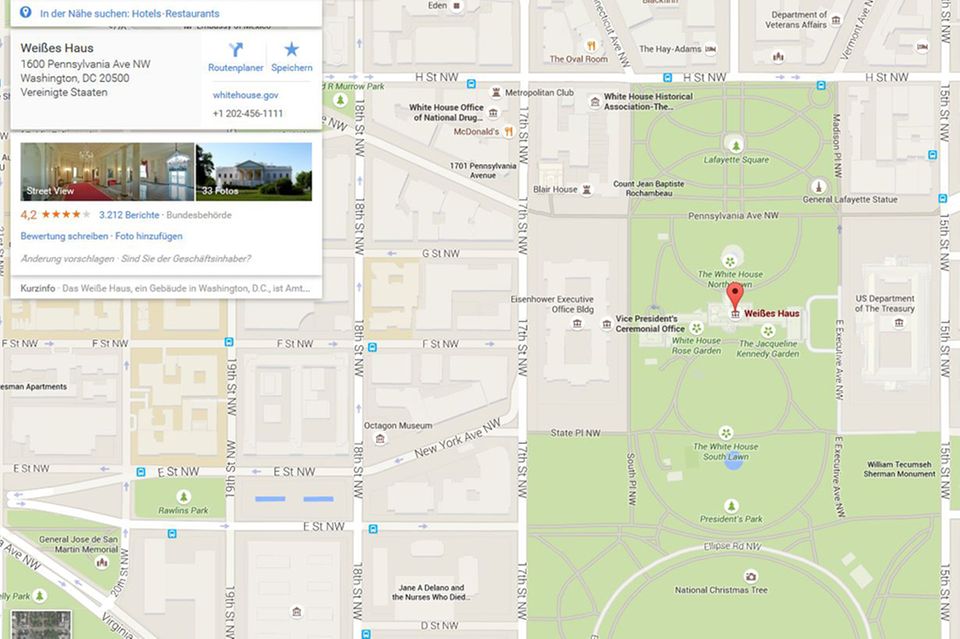 Wer bei Google Maps das "N-Wort" eingibt, landet auf der Karte von Washington D. C. beim weißen Haus.