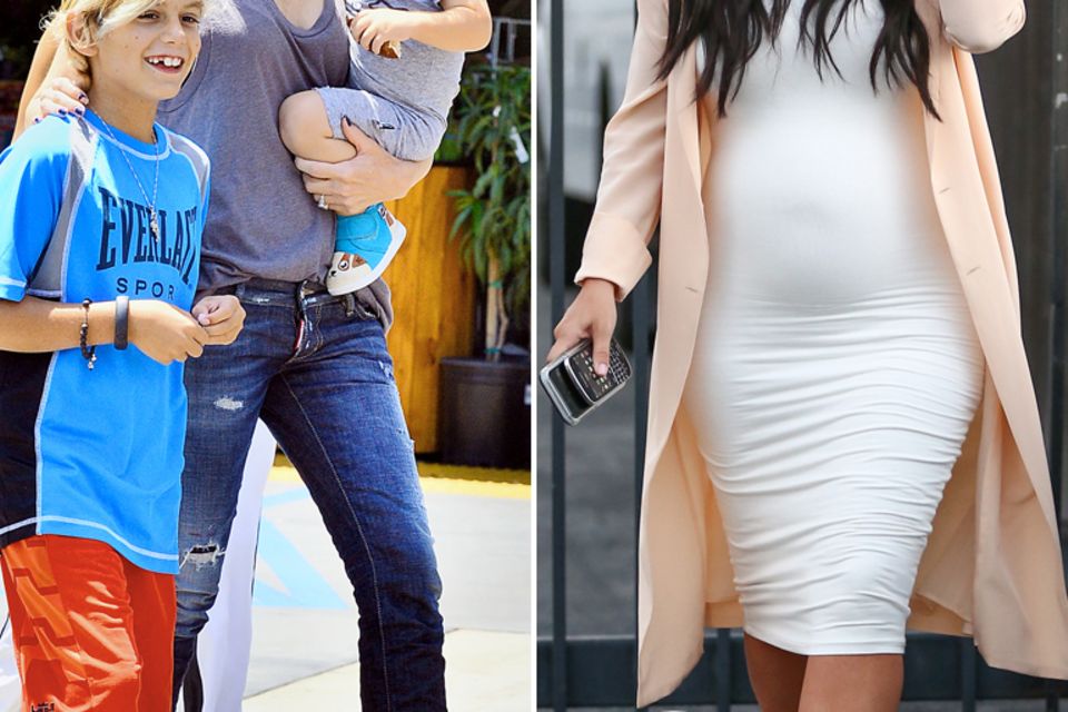 Kim Kardashian + Co.: Zwei Frauen, eine Leidenschaft: Gwen Stefani (links) und Kim Kardashian wollen trotz Schwangerschaft und Kind auf dem Arm nicht auf ihre geliebten High-Heels verzichten. Gwen Stefani + Kim Kardashian