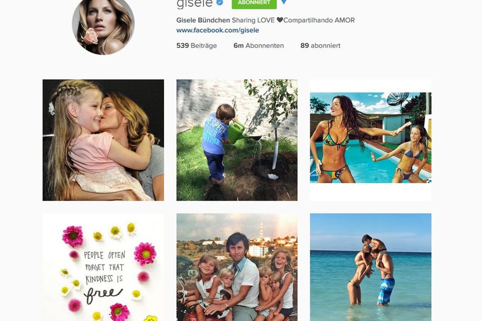 Gisele Bündchen: Auch wenn es danach aussieht: Nein, das ist nicht das Familienalbum der Familie Bündchen-Brady. Bei dieser netten Foto-Ansammlung handelt es sich lediglich um den Instagram-Account des Topmodels Gisele- Auch wenn es danach aussieht: Nein, das ist nicht das Familienalbum der Familie Bündchen-Brady. Bei dieser netten Foto-Ansammlung handelt es sich lediglich um den Instagram-Account des Topmodels Gisele-