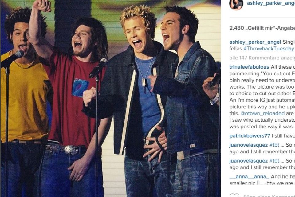 Ashley Parker Angel: Ashley mit seinen ehemaligen Band-Kollegen von O-Town. Die Band hat mittlerweile ein Comeback gestartet - allerdings ohne den einstigen Mädchenschwarm. O-Town