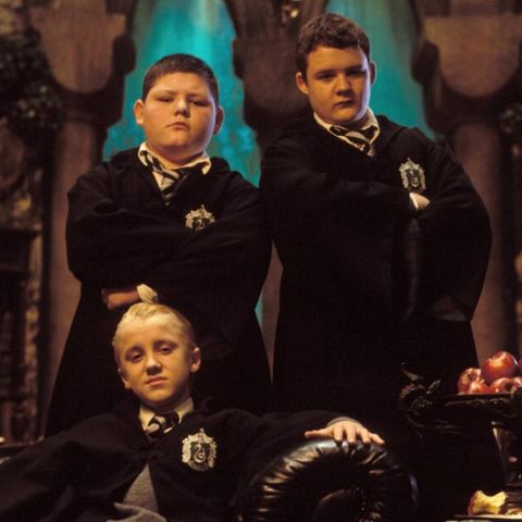 Tom Felton alias "Draco Malfoy" mit Jamie Waylett als "Vincent Crabbe" und Josh Herdman (rechts) als "Gregory Goyle"