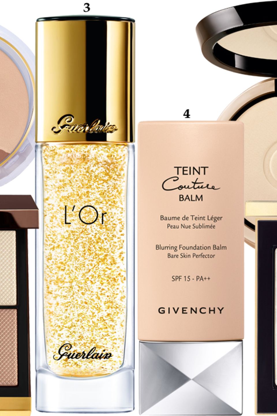 1. "Nude Sculpting Blush" von Collistar, ca. 31 Euro; 2. "Skin Illuminating Powder Duo – Moodlight“" von Tom Ford, ca. 69 Euro; 3. "L'Or" von Guerlain, 30 ml, ca. 58 Euro; 4. "Teint Couture Balm" von Givenchy, 30 ml, ca. 40 Euro; 5. "Luminous Silk Compact Foundation" von Giorgio Armani, ca. 59 Euro; 6. "Poudre Compacte Radiance Perfectrice Universelle" von Yves Saint Laurent, ca. 43 Euro 1. "Nude Sculpting Blush" von Collistar, ca. 31 Euro; 2. "Skin Illuminating Powder Duo – Moodlight“" von Tom Ford, ca. 69 Euro; 3. "L'Or" von Guerlain, 30 ml, ca. 58 Euro; 4. "Teint Couture Balm" von Givenchy, 30 ml, ca. 40 Euro; 5. "Luminous Silk Compact Foundation" von Giorgio Armani, ca. 59 Euro; 6. "Poudre Compacte Radiance Perfectrice Universelle" von Yves Saint Laurent, ca. 43 Euro