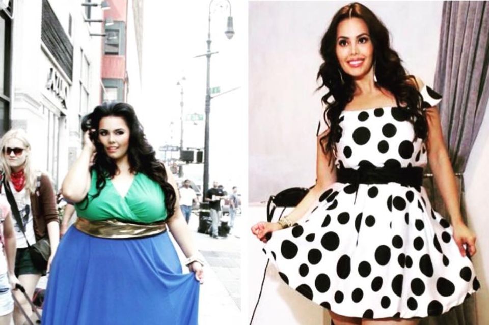 Das Übergroßen-Model Rosie Mercado wog vor ihrer Abnahme 205 Kilo und trug Kleidergröße 60 (links) - jetzt ist sie 100 Kilo leichter!